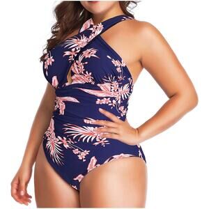 Women's Swimsuits One Piece Tummy Control Front Cross Backless  Size 5XL